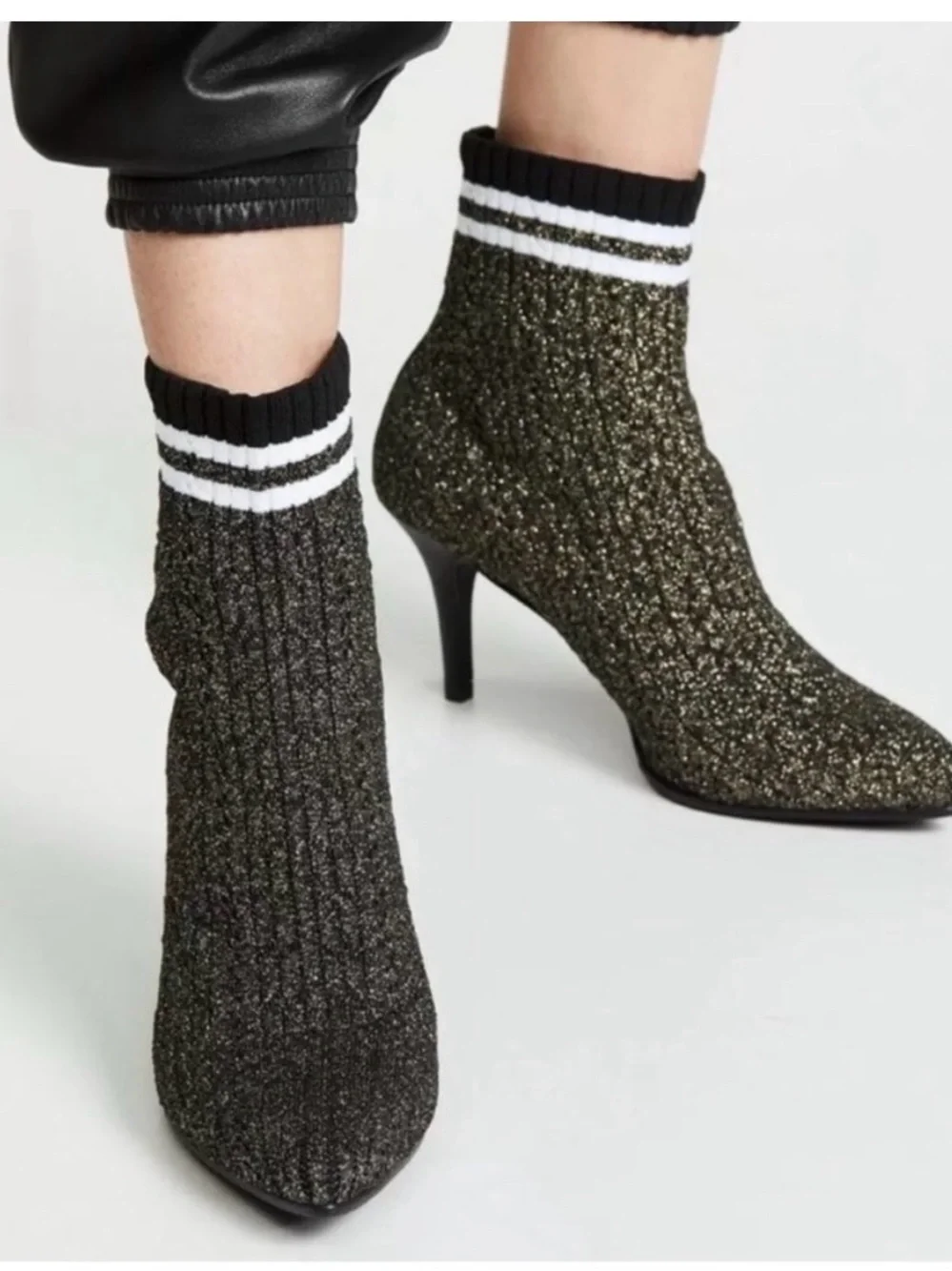 Stuart Weitzman sparkle Knit Sock Ankle Boots - Black/Gold Sz 7.5